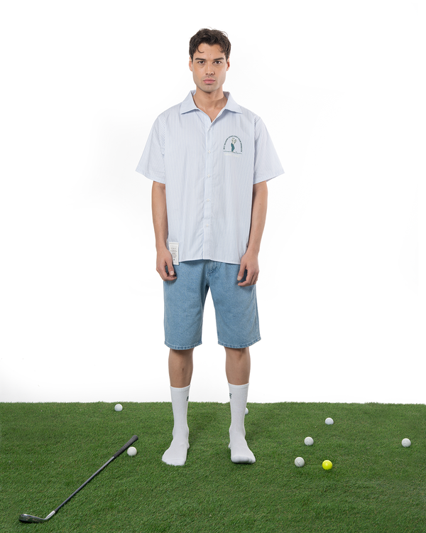 UNISEX STRIPED SLEEVE GOLF CLUB SHIRT - BLUE