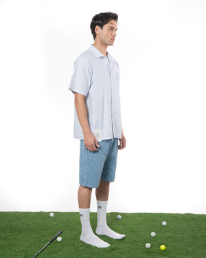 UNISEX STRIPED SLEEVE GOLF CLUB SHIRT - BLUE
