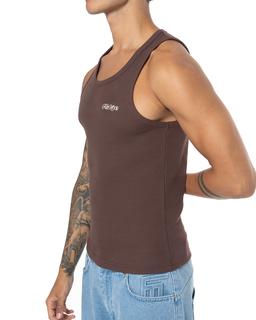 ERKEK FAKEMOOD NAKIŞLI TOP TANK - KAHVERENGİ