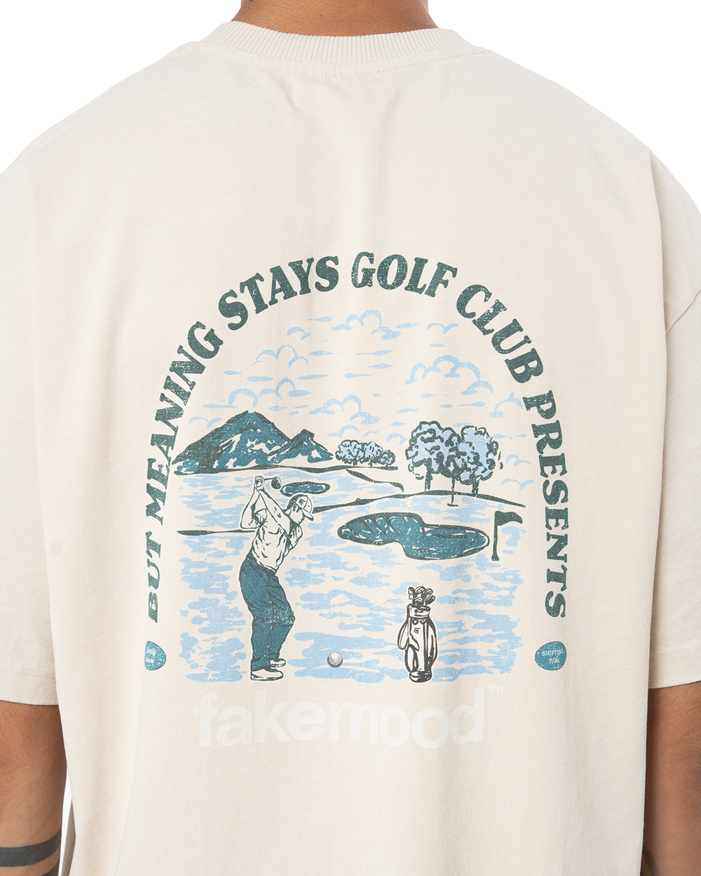 Golf Club Baskılı Oversize T-Shirt - Bej