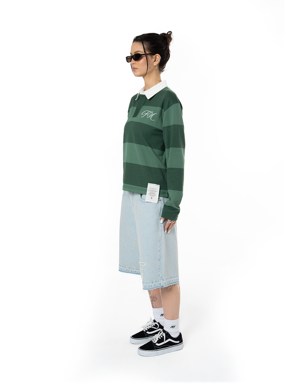 UNISEX STRIPED LONG SLEEVE POLO SHIRT - GREEN