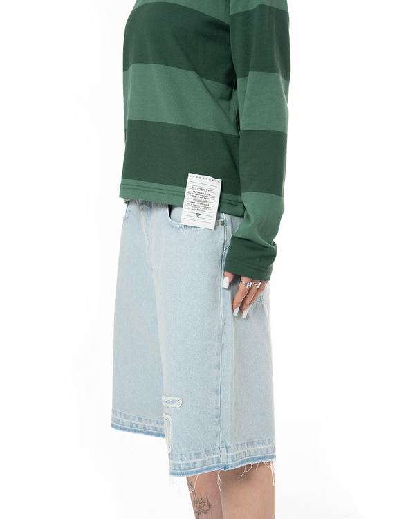 UNISEX STRIPED LONG SLEEVE POLO SHIRT - GREEN