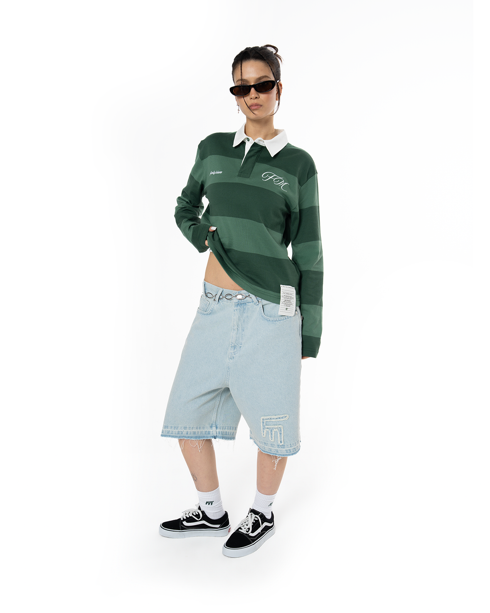 UNISEX STRIPED LONG SLEEVE POLO SHIRT - GREEN