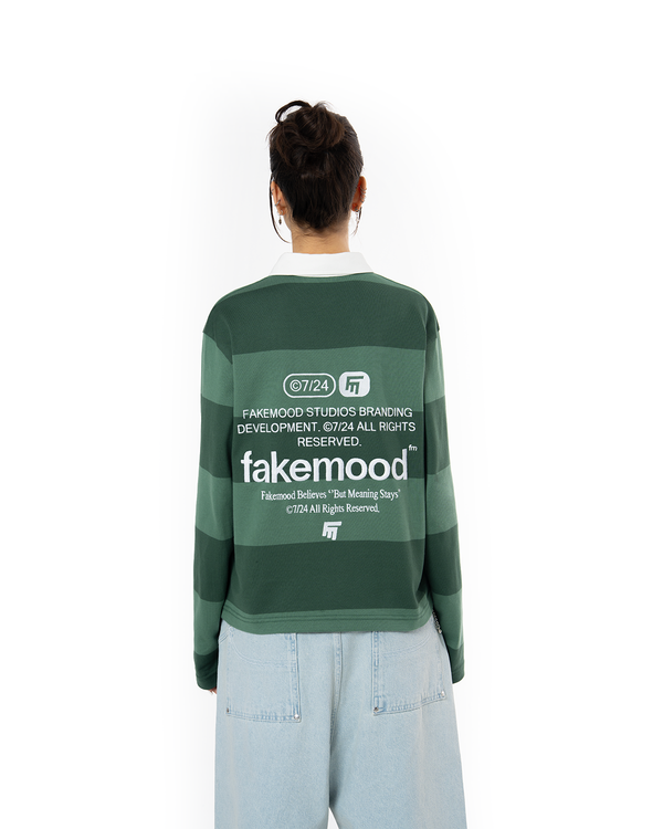 UNISEX STRIPED LONG SLEEVE POLO SHIRT - GREEN