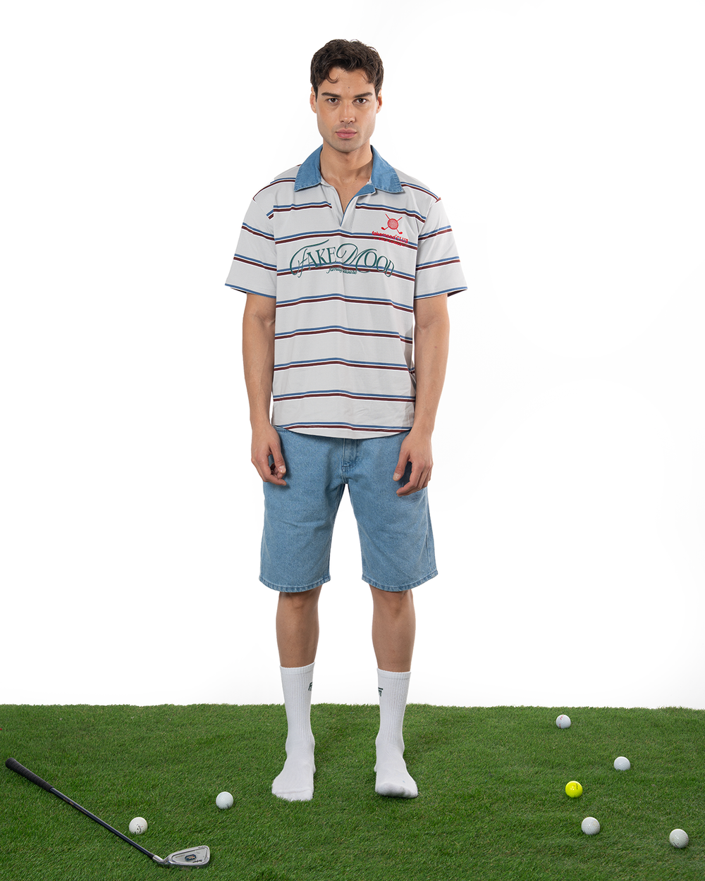 UNISEX STRIPED POLO T-SHIRT - ASH GREY