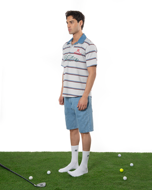 UNISEX STRIPED POLO T-SHIRT - ASH GREY