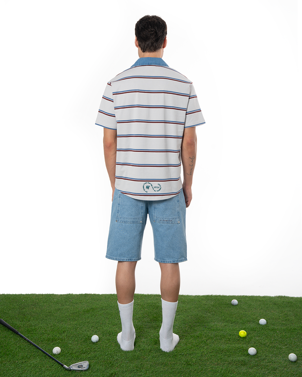 UNISEX STRIPED POLO T-SHIRT - ASH GREY