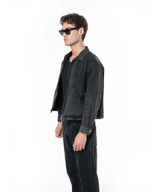 UNISEX SIGNATURE RAW DENIM JACKET - BLACK
