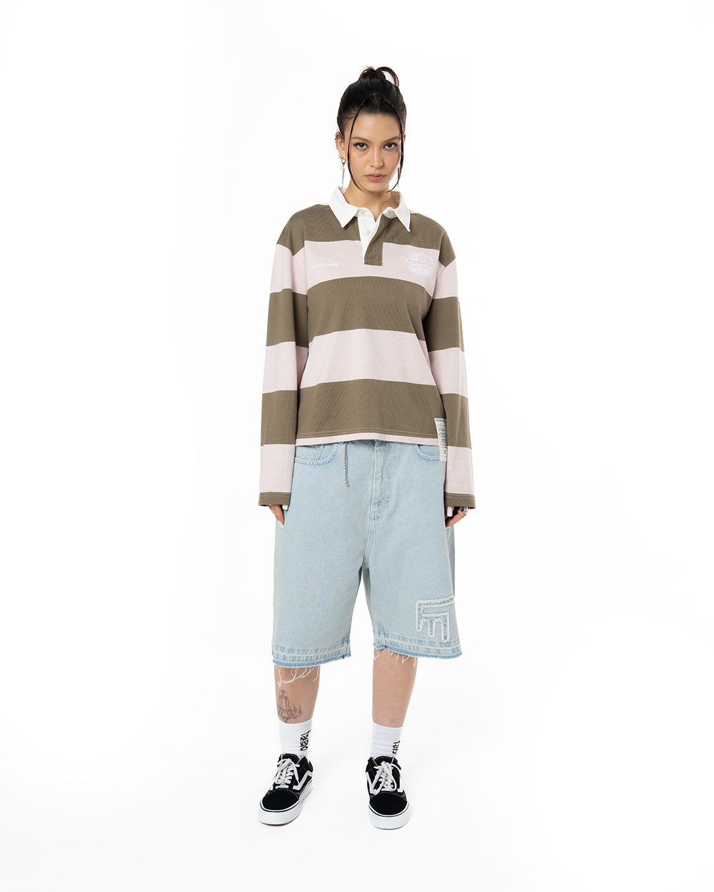 UNISEX STRIPED LONG SLEEVE POLO SHIRT - GREEN