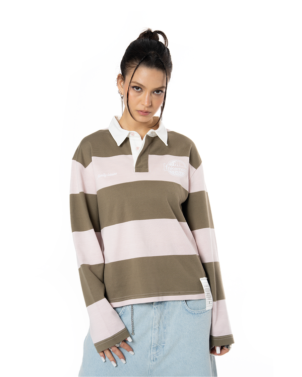 UNISEX STRIPED LONG SLEEVE POLO SHIRT - GREEN