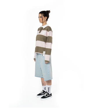UNISEX STRIPED LONG SLEEVE POLO SHIRT - GREEN