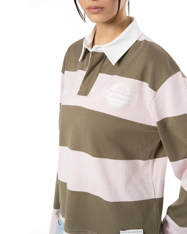 UNISEX STRIPED LONG SLEEVE POLO SHIRT - GREEN