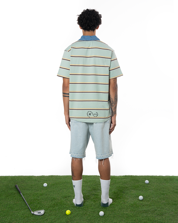 UNISEX STRIPED POLO T-SHIRT - GREEN