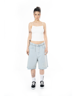 UNISEX LOVE FROM FAKEMOOD❤︎ BAGGY DENIM SHORT - LIGHT BLUE