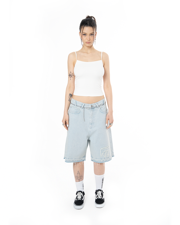 UNISEX LOVE FROM FAKEMOOD❤︎ BAGGY DENIM SHORT - LIGHT BLUE
