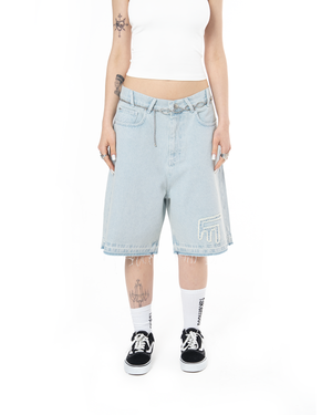 UNISEX LOVE FROM FAKEMOOD❤︎ BAGGY DENIM SHORT - LIGHT BLUE