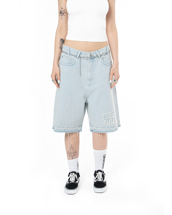 UNISEX LOVE FROM FAKEMOOD❤︎ BAGGY DENIM SHORT - LIGHT BLUE