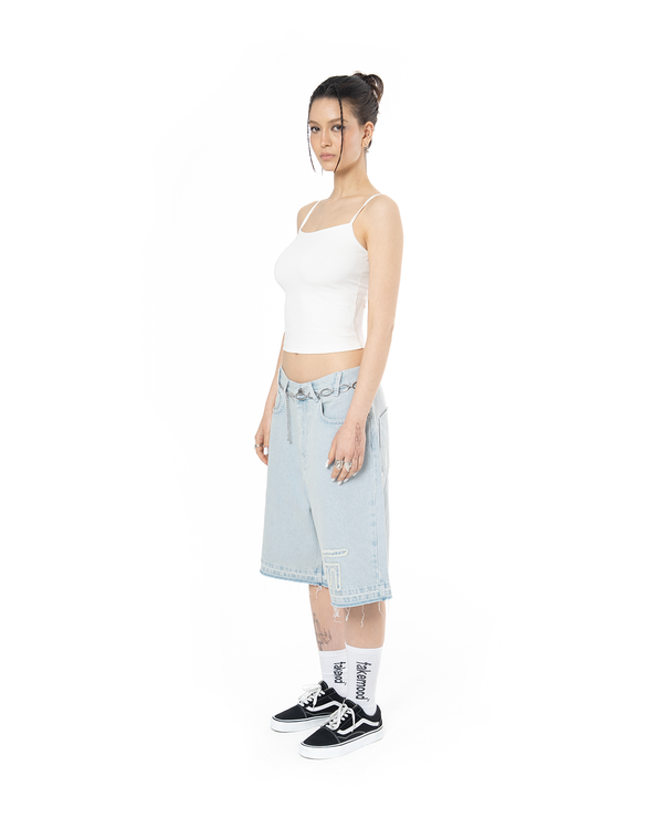 UNISEX LOVE FROM FAKEMOOD❤︎ BAGGY DENIM SHORT - LIGHT BLUE