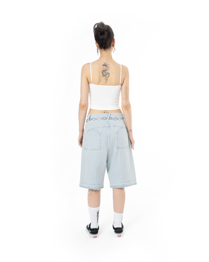 UNISEX LOVE FROM FAKEMOOD❤︎ BAGGY DENIM SHORT - LIGHT BLUE