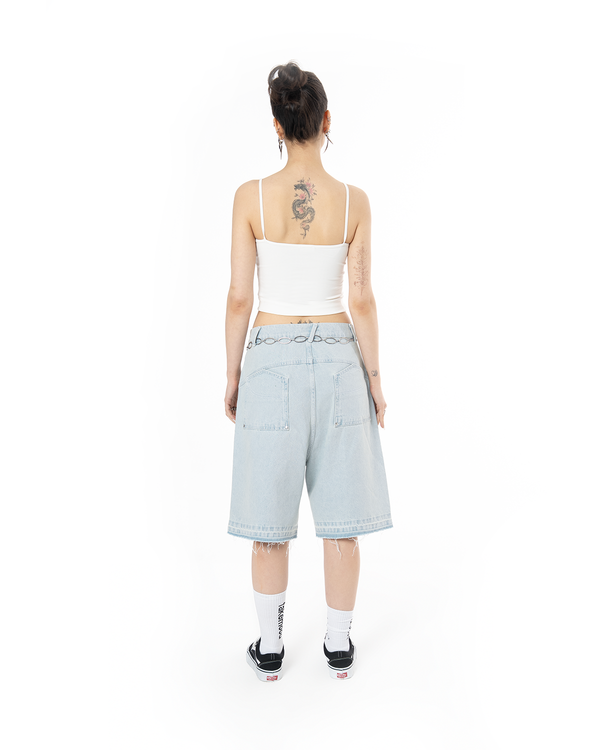 UNISEX LOVE FROM FAKEMOOD❤︎ BAGGY DENIM SHORT - LIGHT BLUE