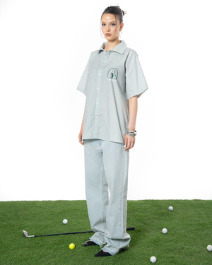 UNISEX STRIPED SLEEVE GOLF CLUB SHIRT - GREEN