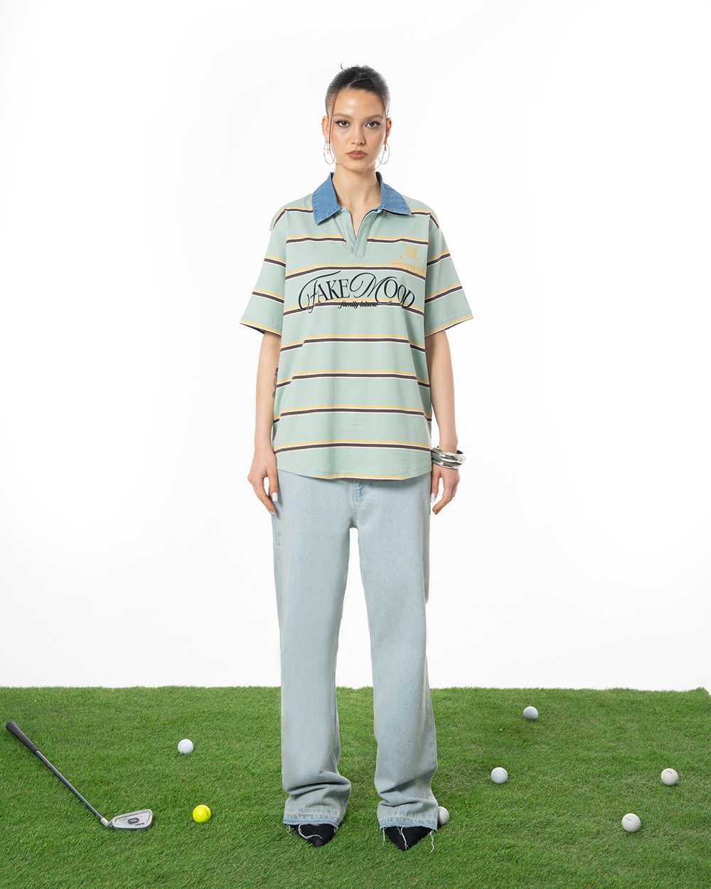 UNISEX STRIPED POLO T-SHIRT - GREEN