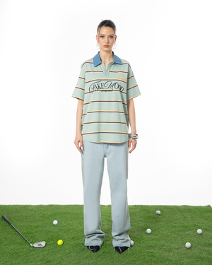 UNISEX STRIPED POLO T-SHIRT - GREEN