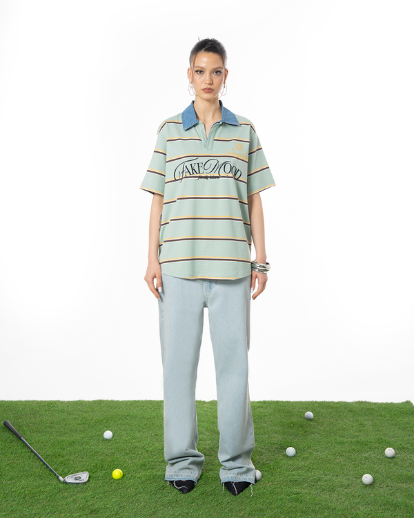 UNISEX STRIPED POLO T-SHIRT - GREEN