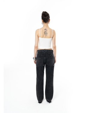 UNISEX SIGNATURE RAW DENIM PANTS - BLACK