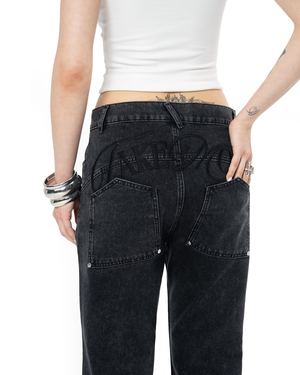 UNISEX SIGNATURE RAW DENIM PANTS - BLACK