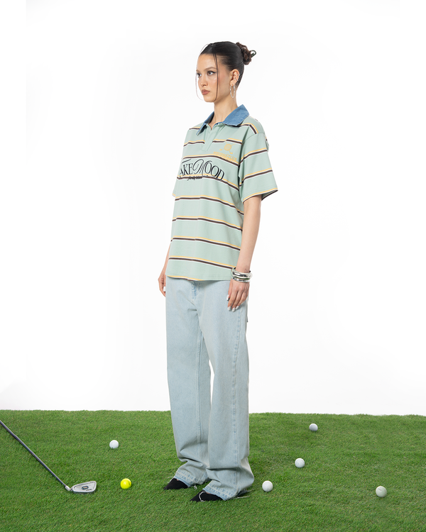UNISEX STRIPED POLO T-SHIRT - GREEN