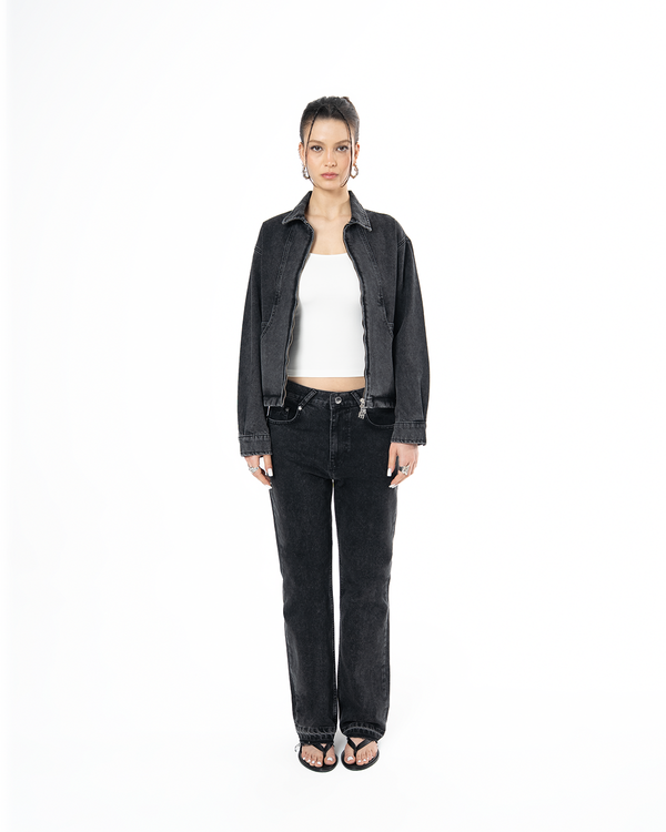 UNISEX SIGNATURE RAW DENIM JACKET - BLACK
