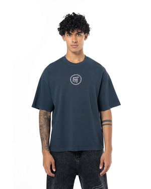 UNISEX RHINESTONE LOGO DISTRESSED T-SHIRT - NAVY