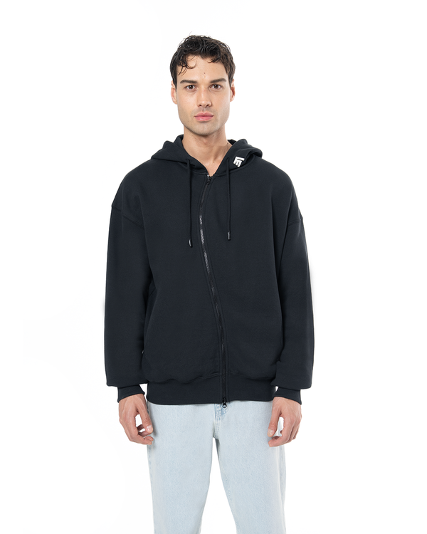 UNISEX ASYMMETRIC ZIP FULL ZIP SWEATSHIRT - BLACK