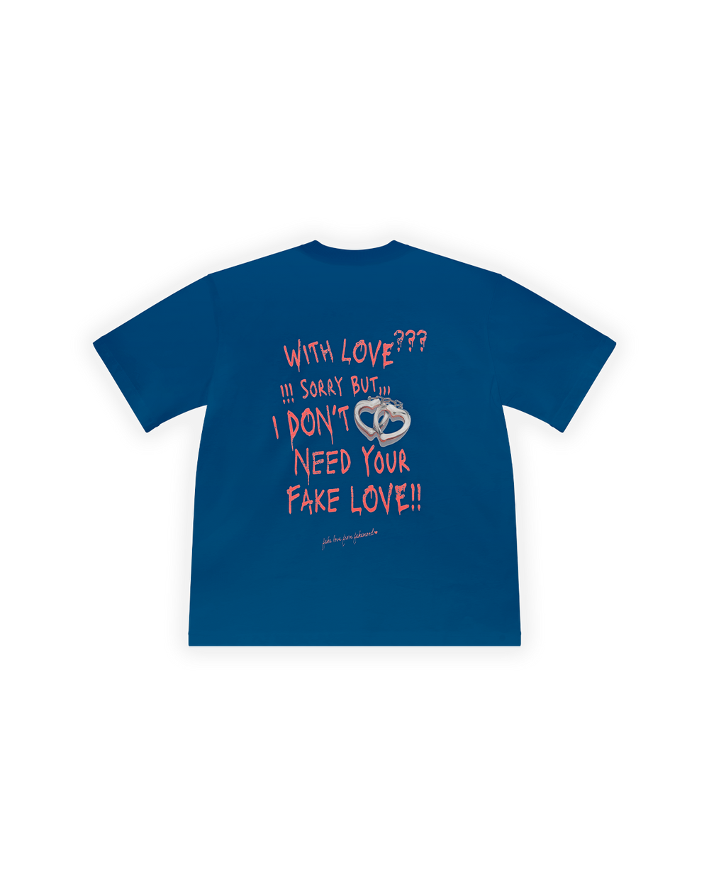 UNISEX OVERSIZE FAKE LOVE BASKILI TİŞÖRT - MAVİ