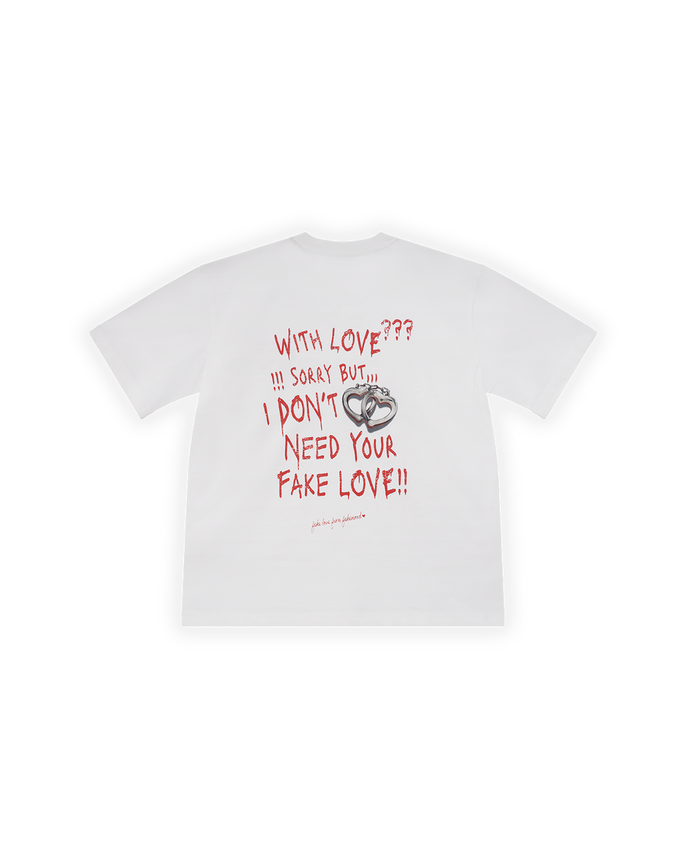 UNISEX OVERSIZE FAKE LOVE BASKILI TİŞÖRT - BEYAZ