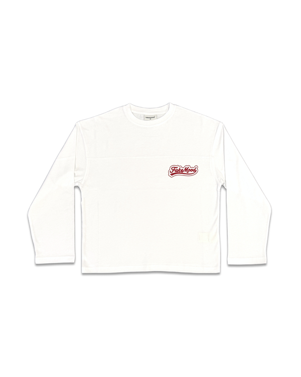 FakeMood Logo Baskılı Uzun Kollu Erkek T-Shirt - Beyaz
