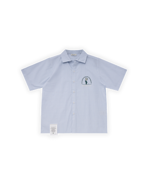 ERKEK OVERSIZE ÇİZGİLİ MOTTO ETKETLİ GOLF CLUB GÖMLEK - MAVİ