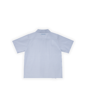 ERKEK OVERSIZE ÇİZGİLİ MOTTO ETKETLİ GOLF CLUB GÖMLEK - MAVİ