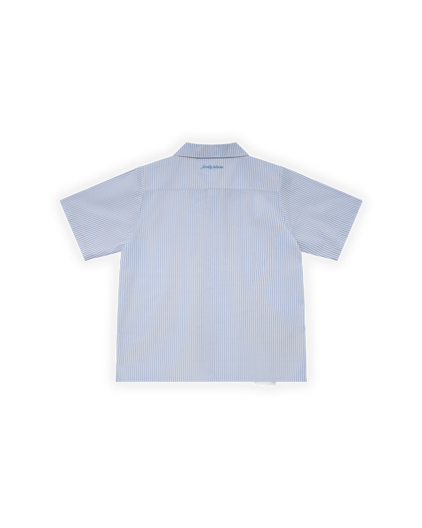 ERKEK OVERSIZE ÇİZGİLİ MOTTO ETKETLİ GOLF CLUB GÖMLEK - MAVİ