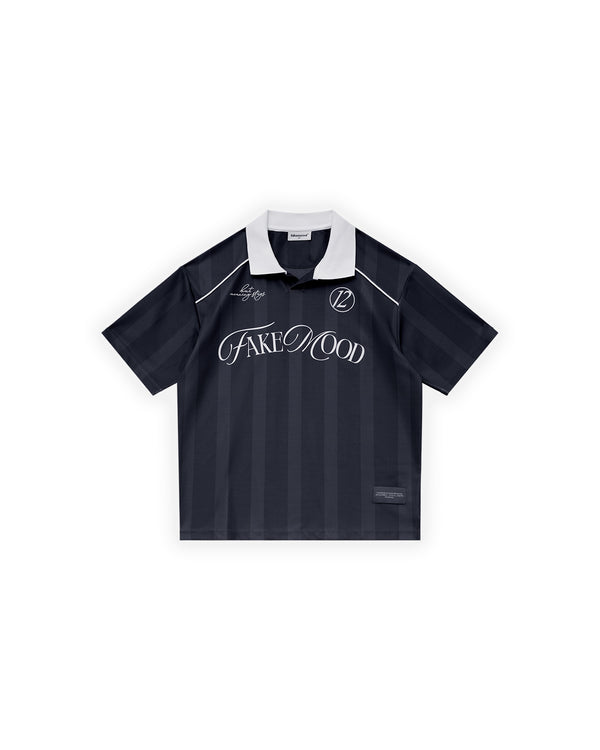 ERKEK OVERSIZE POLO YAKA JERSEY FAKEMOOD FORMA - SİYAH