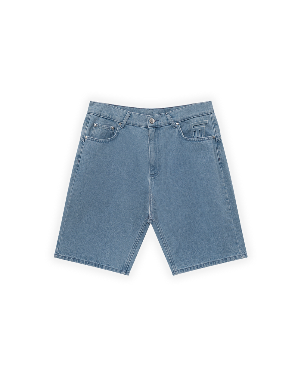 UNISEX RELAXED FIT FM ICON LOGO KABARTMALI PREMIUM DENIM  ŞORT - MAVİ