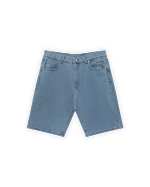 UNISEX RELAXED FIT FM ICON LOGO KABARTMALI PREMIUM DENIM  ŞORT - MAVİ