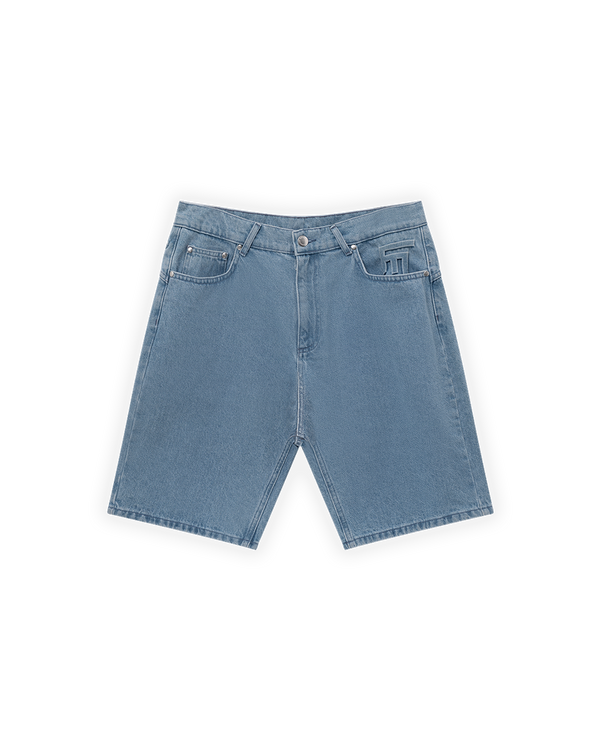 UNISEX RELAXED FIT FM ICON LOGO KABARTMALI PREMIUM DENIM  ŞORT - MAVİ
