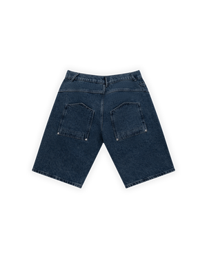 UNISEX RELAXED FIT FM ICON LOGO KABARTMALI PREMIUM DENIM  ŞORT - LACİVERT