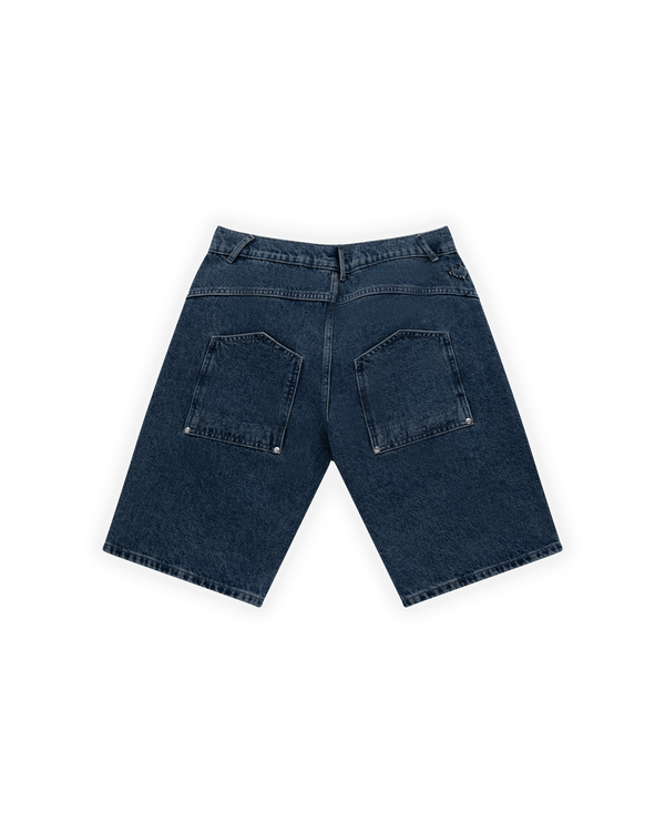 UNISEX RELAXED FIT FM ICON LOGO KABARTMALI PREMIUM DENIM  ŞORT - LACİVERT