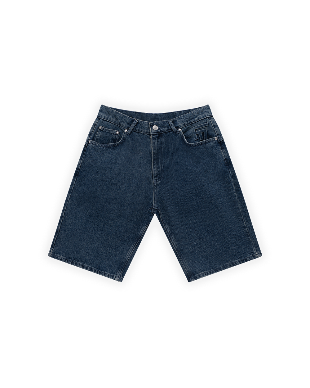 UNISEX RELAXED FIT FM ICON LOGO KABARTMALI PREMIUM DENIM  ŞORT - LACİVERT