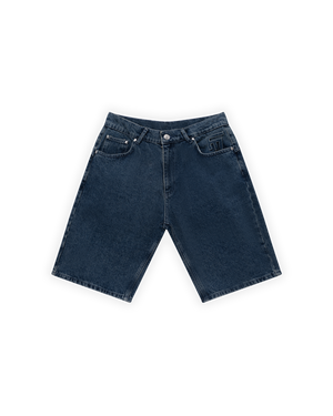 UNISEX RELAXED FIT FM ICON LOGO KABARTMALI PREMIUM DENIM  ŞORT - LACİVERT