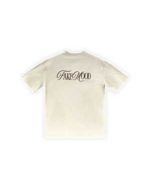 ERKEK OVERSIZE FAKEMOOD NAKIŞLI TİŞÖRT - BEJ