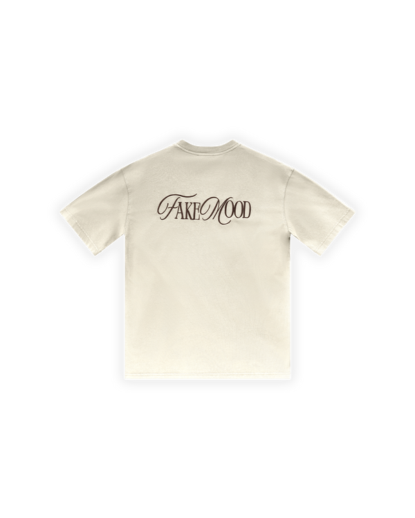 ERKEK OVERSIZE FAKEMOOD NAKIŞLI TİŞÖRT - BEJ